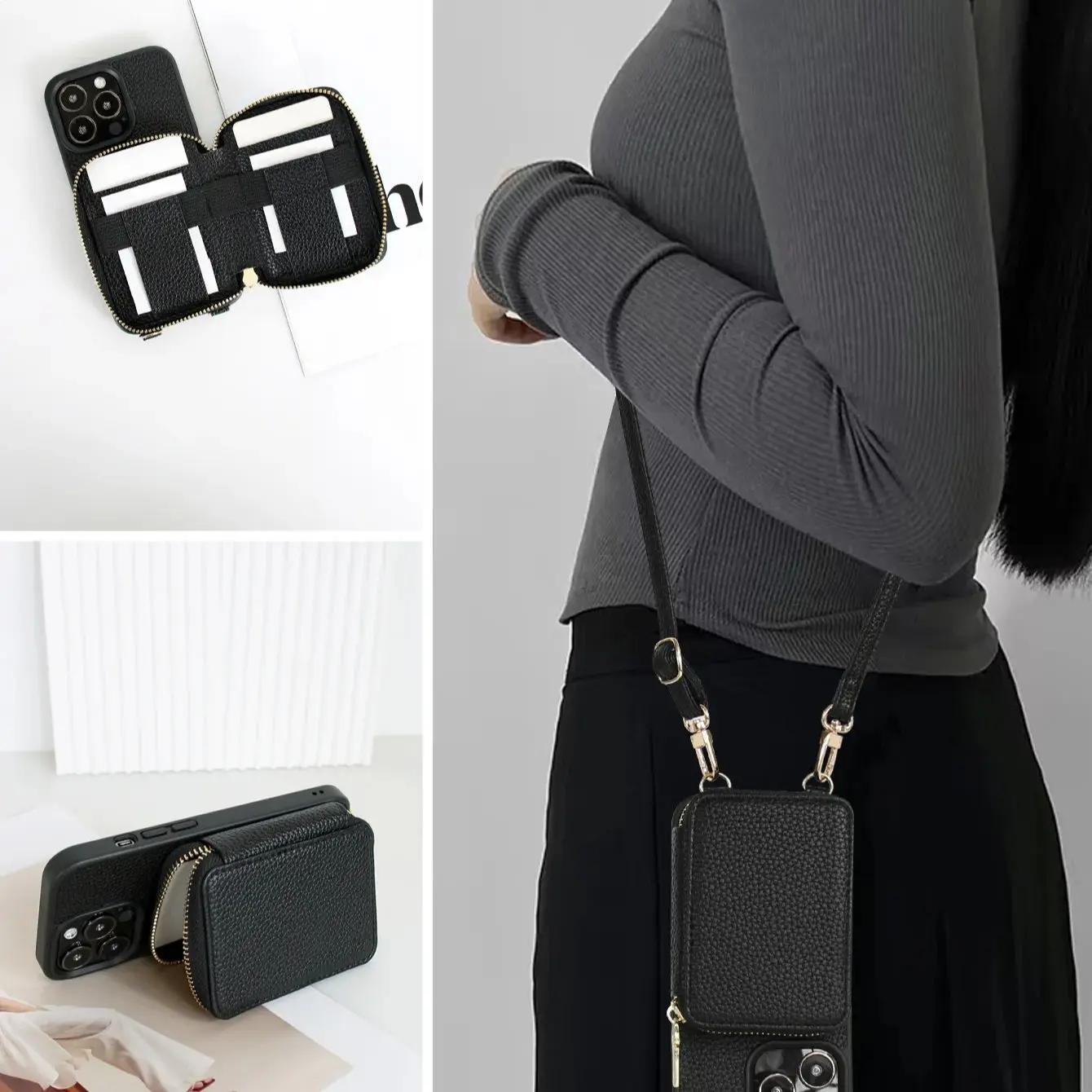 Кожаный чехол-кошелек Bonola через плечо для iPhone 16 Pro 6 3 дюйма с ремешком-держателем