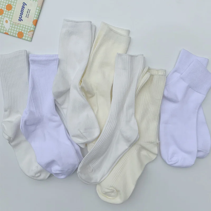 

Ioulor2021 thread white socks fashion solid color socks children Summer Black and white pile cotton socks women