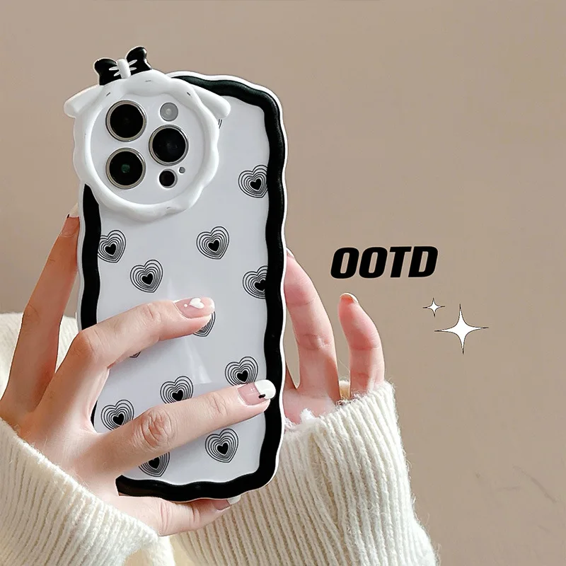 

Simple Black Love Heart Bow Phone Case for iPhone 14 12 13 11 Pro ProMax Plus X XR Xsmax Shockproof Soft Phone Cover