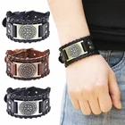 Браслет скандинавский Викинг Wolf для мужчин, широкий кожаный браслет ручной работы, регулируемые браслеты, ювелирные изделия в стиле панк
