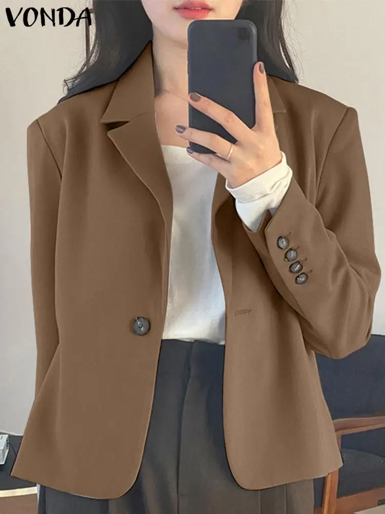 

Stylish Women Elegant Blazer 2023 VONDA Sexy Short Sleeve Solid Color Thin Coats Casual Loose Button Down Cardigans Streetwear