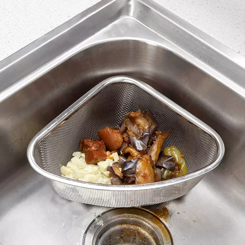 

2022New Kitchen Sink Drain Basket Stainless Steel Triangle Food Vegetables Peel Egg Filter Storage Organizer Kitchen Shelf Rack