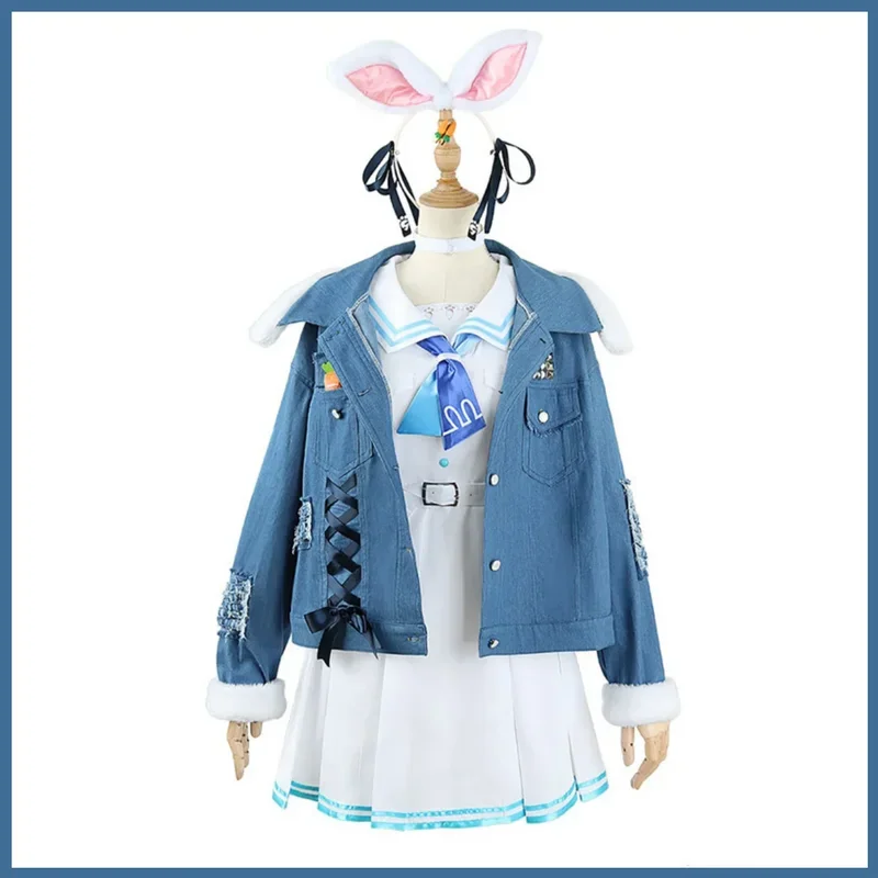 FC6Аниме Виртуальный YouTuber Usada Pekora Косплей Костюм Парик Джинсовая Куртка JK Платье