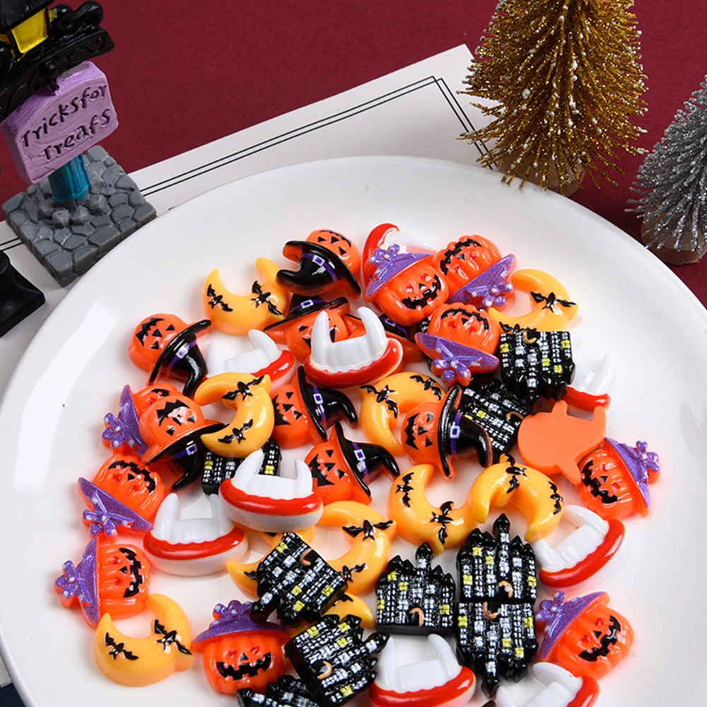 10 шт. новый Хэллоуин летучая мышь луна серии смоляные кабошоны с плоской задней