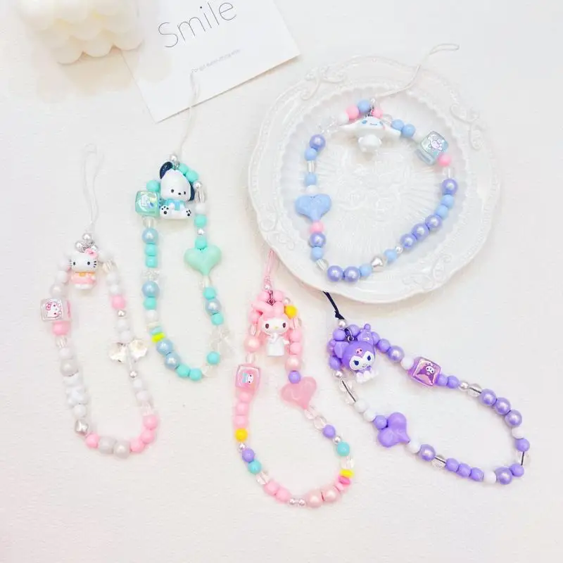 

Sanrio My Melody Pochacco Cartoon Mobile Phone Decoration Chain Hello Kitty Kuromi Cute Annular Hand Rope Keychain Girl Gift