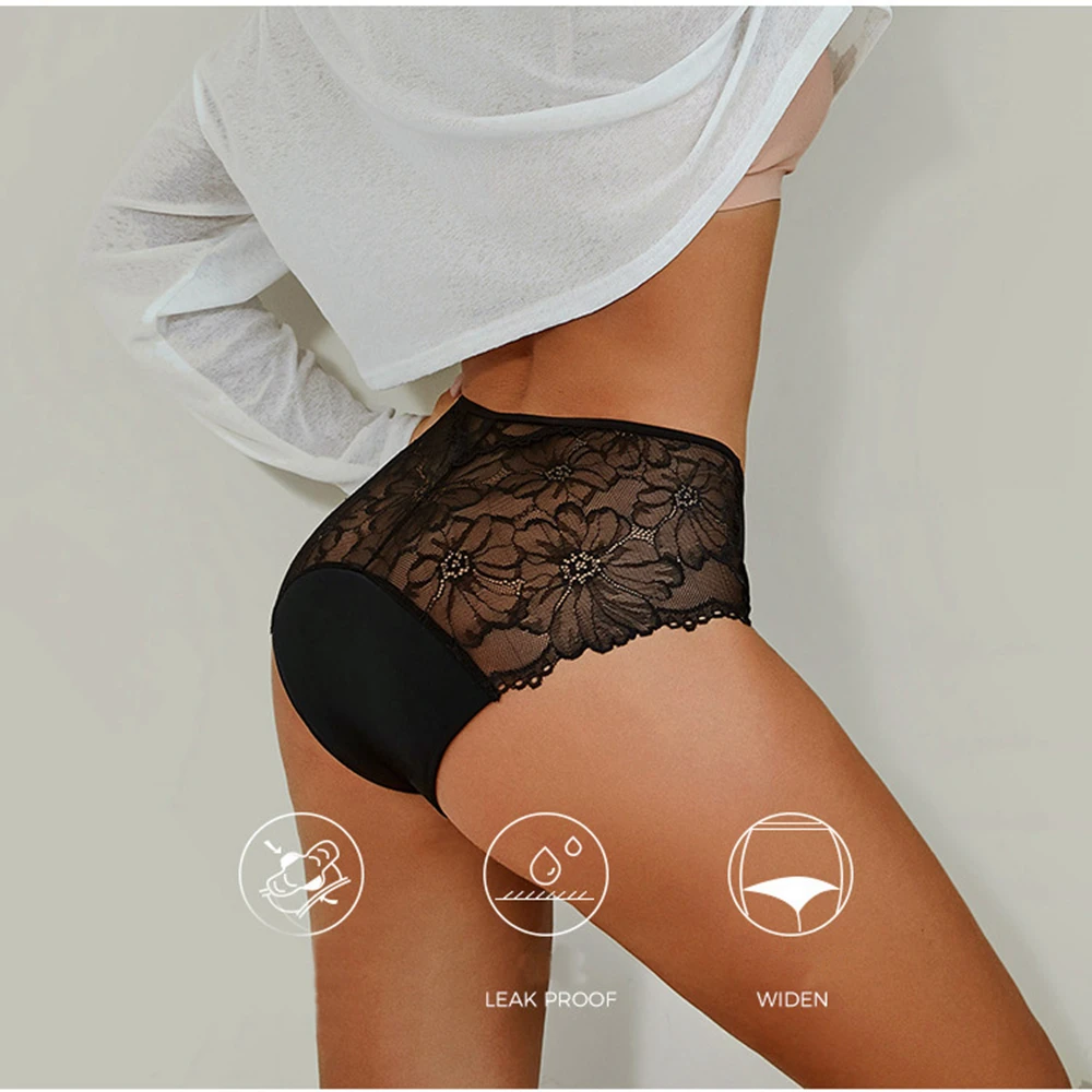 Lace Absorbent Brief Period Panties 4 Layers Menstrual Panties for Women Leakproof Period Underwear