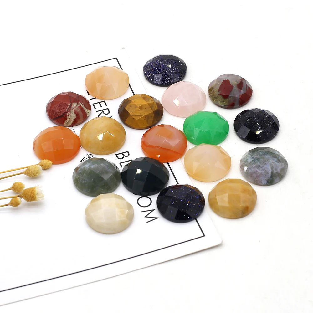 

5pcs Natural Round Faceted Tiger Eye Flash Labradorite Stone Cabochon Loose Beads for Jewelry Making Ring Accessories 16x16mm