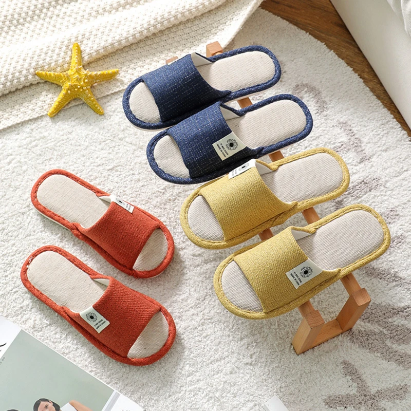 

Four Seasons Couple Plus Size Slippers Ladies Breathable Slippers Women Linen Cotton Indoor Non Slip Slippers