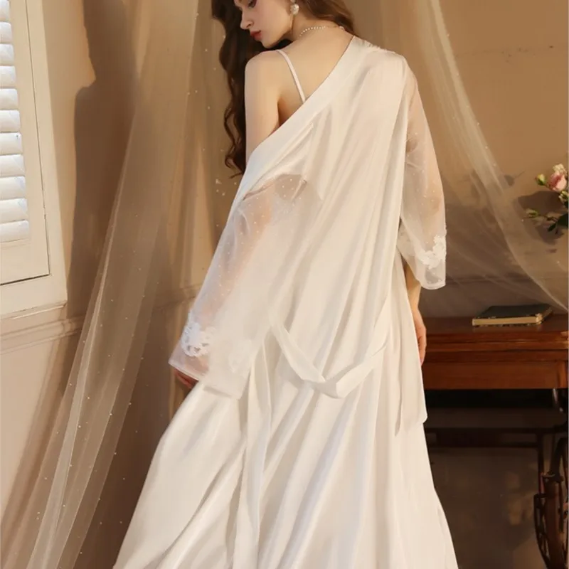 Linglan Свадебные утренние рубашки женская ночная рубашка белое платье