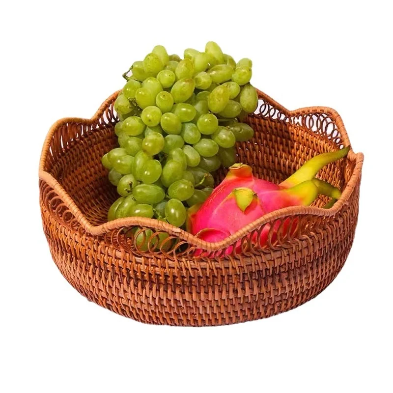 

CAMIGEL Rattan Storage Basket Living Room Desktop Basket with Handles