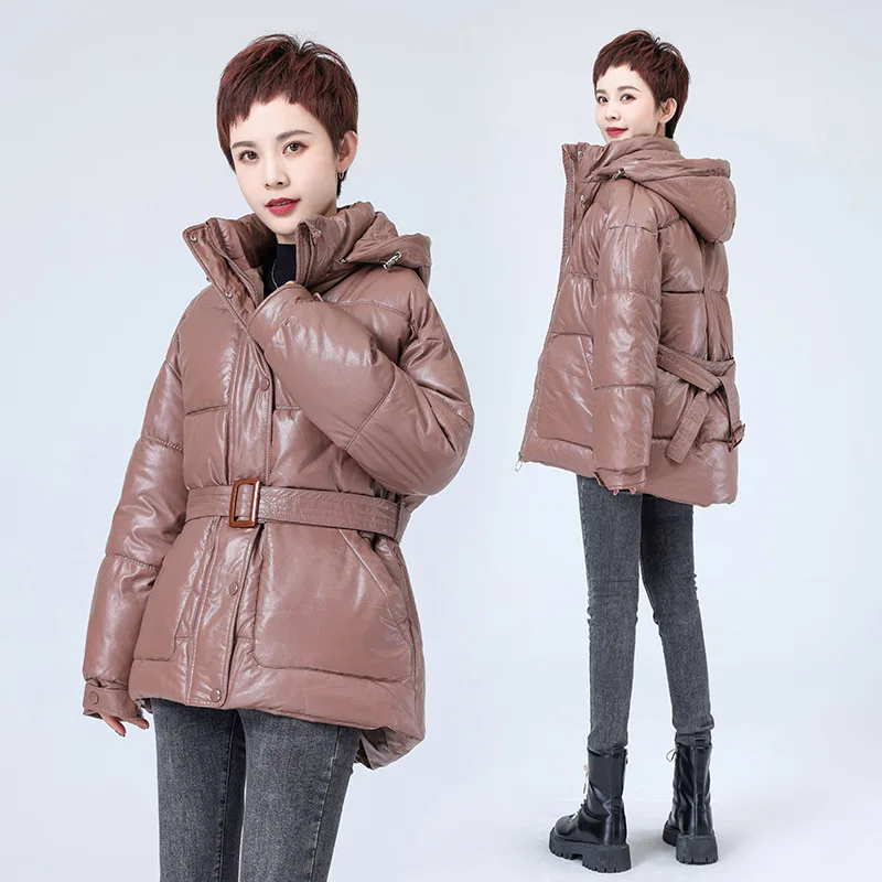 COZOK Women Hooded Jacket with Belt Loose Parka Soft Outwear Ladies Casual Streetwear Winter New Fashion Coat Female Clothes