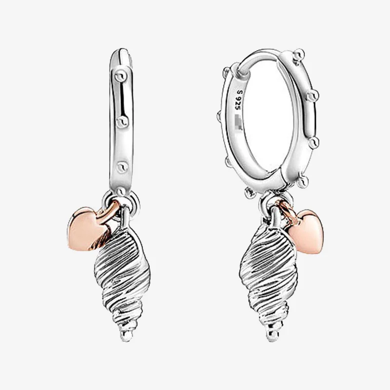 

Authentic 925 Sterling Silver New Heart-shaped And Conch Shell Pan Earrings Suitable For Women's Wedding Gift Diy Jewelry