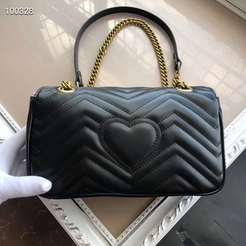 2023 Wave pattern love cowhide bag double chain bag shoulder cross bag mini bag Europe and the United States fashion women bag