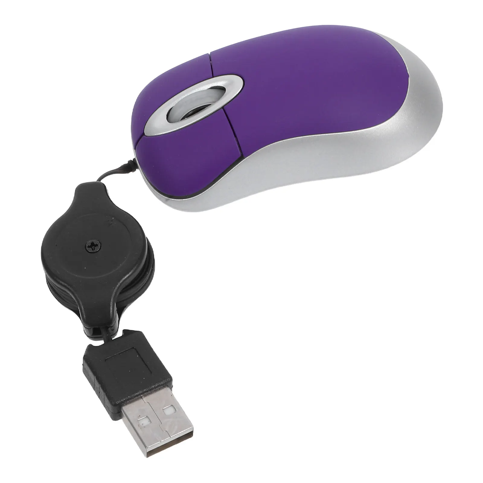Фото Портативная мини-мышь USB, телескопическая, фиолетовая, оптическая, 1000DPI, бесшумная, проводная, для компьютера, ноутбука, офиса, дома и работы №1