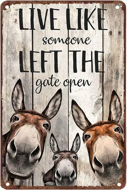 Vntge Metl Tn Sgns Three nkeys Lve Lke Someone Left The Gte Open c Country Frmhoe Chc Bthroom Sgn Shbby Wll Decor For Hom