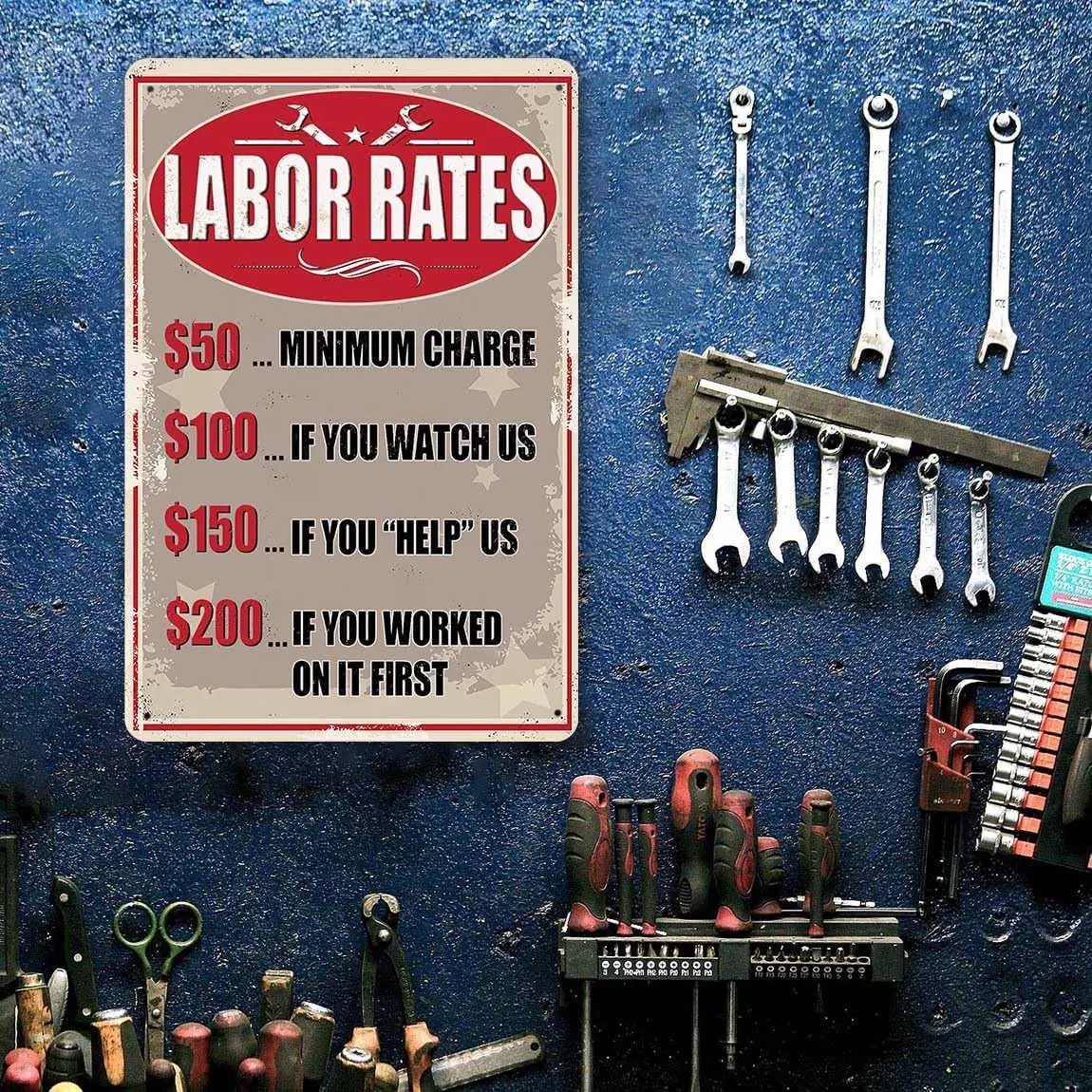 Lbor Rtes Tn Sgn Funny Mechnc Shop Metl Sgns Hourly Rte Decor Grge Lot f You Worked On t F