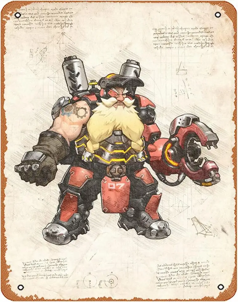 Оловянная винтажная надпись Overwatch Torbjorn Print N.49-постер Забавный классический