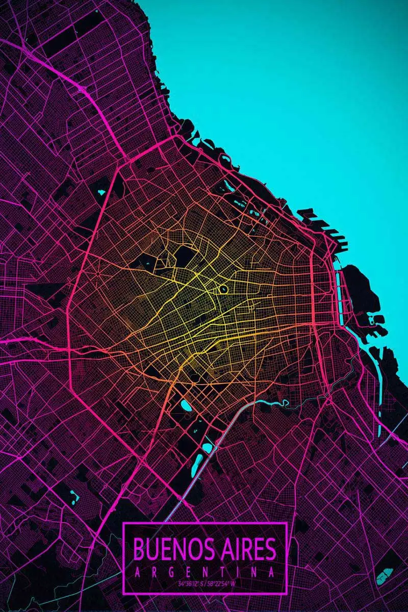 

Карта города Буэнос-Айрес неоновая жестяная вывеска оловянные пластины настенное украшение для комнаты Ретро винтажная неоновая вывеска д...