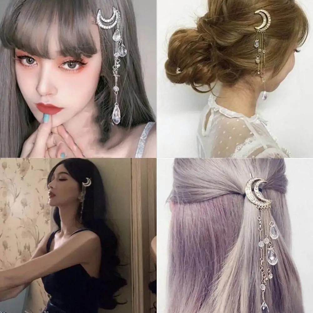 

Модная женская заколка для волос, повязка для волос, леди, луна, бусины, цепочка, Длинная кисточка, искусственные кристаллы, подвеска для вол...