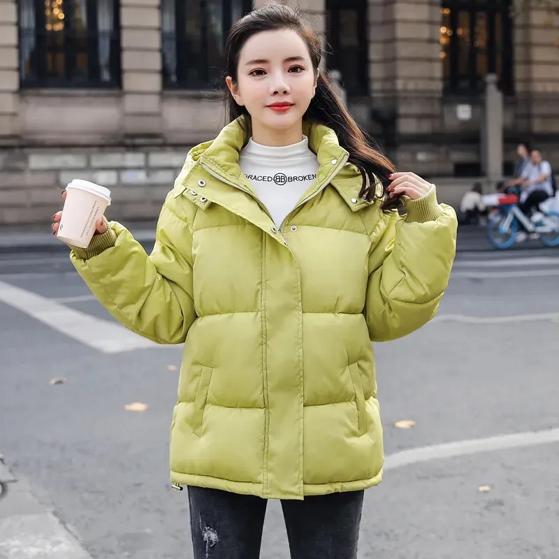 Winter Warm Bread Jacket Women's Streetwear Hooded Thick Parkas Korea Fashion Casual Baggy Coat Female Elegant Solid Zipper Coat
