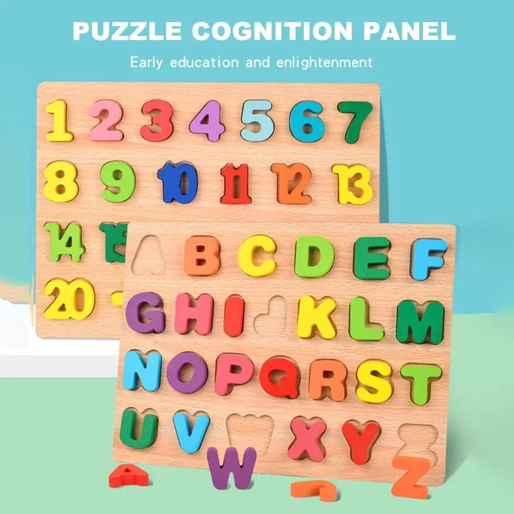 

Baby Learning Toys Wooden Puzzle Alphabet Number Shape Matching 3D Puzzle Board Game Wooden Toys For Children Gifts