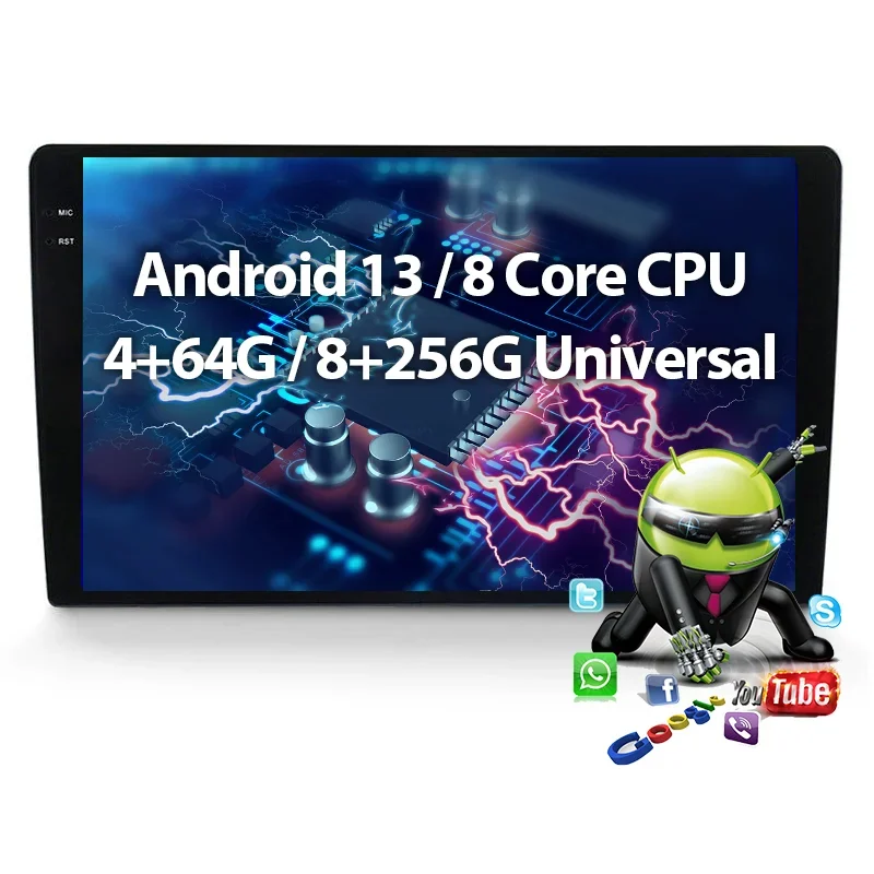 QLED экран Android 13 8 + 256G 9/10 дюймов универсальный автомобильный радиоприемник 2000*1200