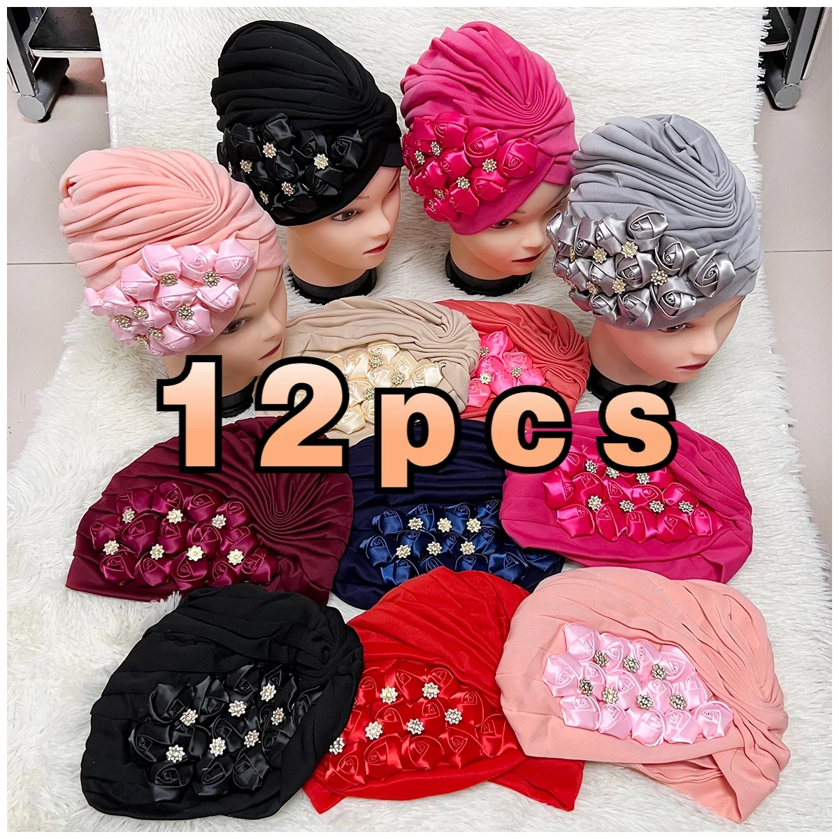 

Wholesale 6/12 pieces Order African Muslim Women Headwear Applique Hat Fashion Temperament Versatile Hat Dubai Headdress Cap-11
