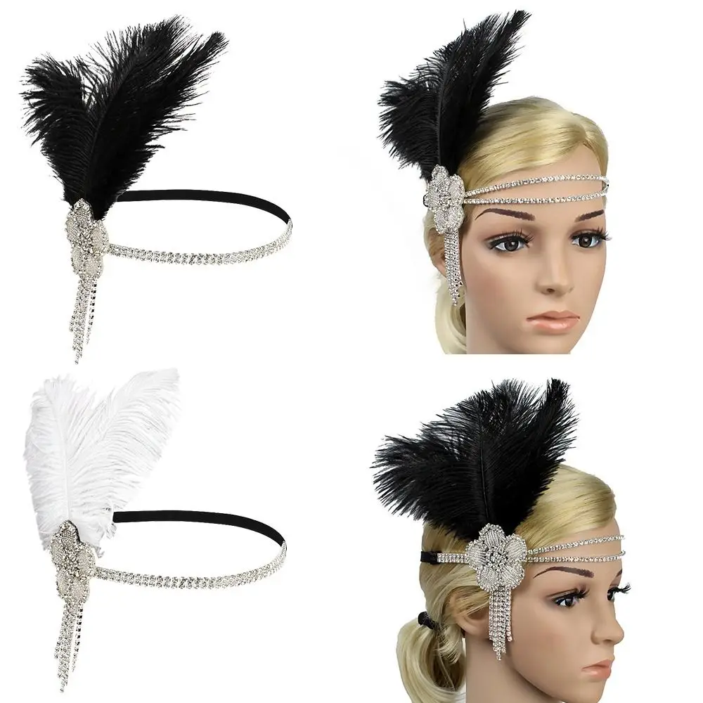 

Танцевальная Женская винтажная элегантная одежда аксессуары Gatsby Flapper Feather повязка на голову свадебный головной убор
