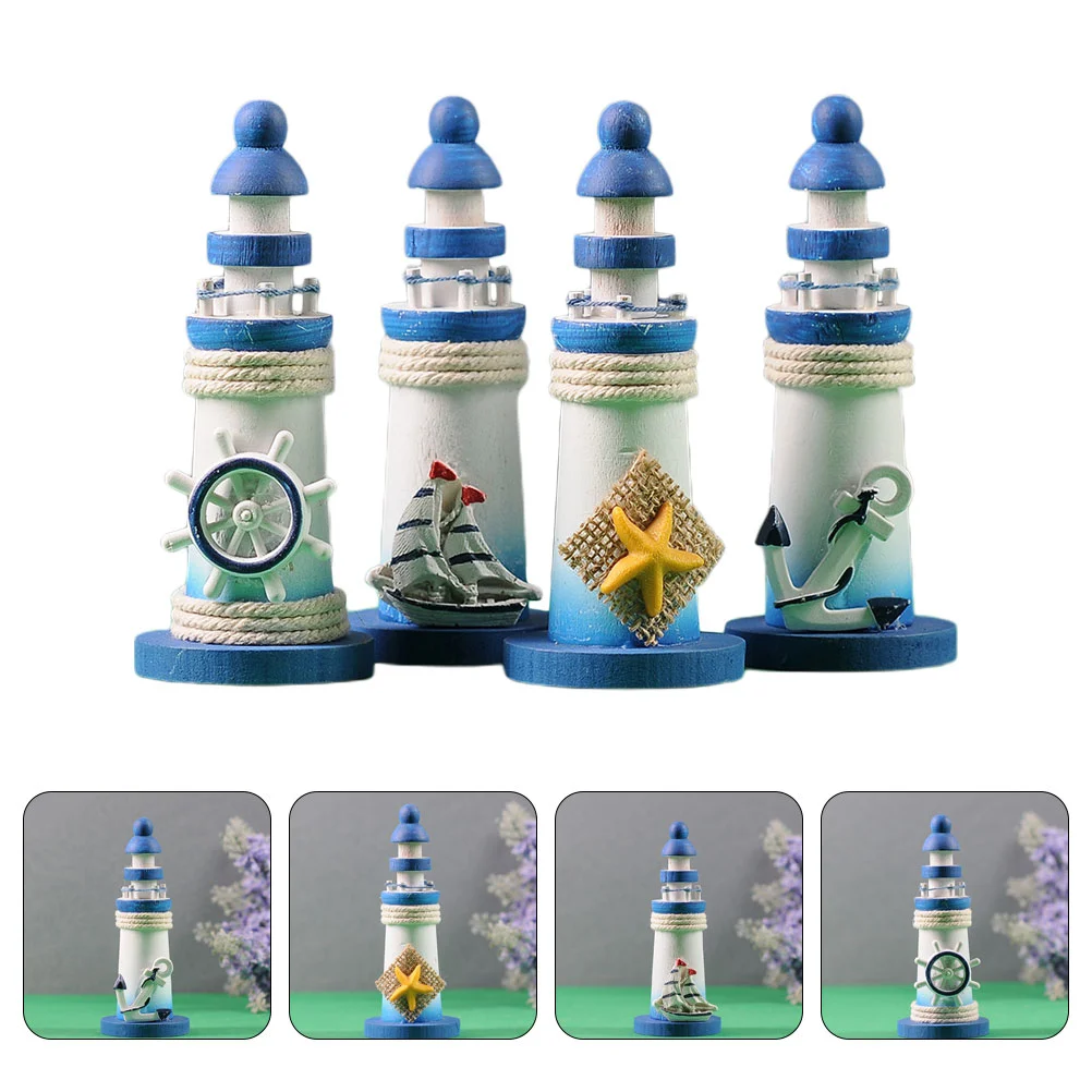 

4 Pcs Tablescape Decor Nautical Lighthouse Dinner Gift Decorations Wedding Model Earth Tones Mini