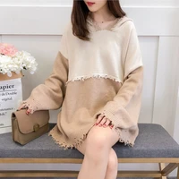2022 fallwinter women new fashion full sleeve tassel all match contrast sweater womens solid hooded collar casual oversized