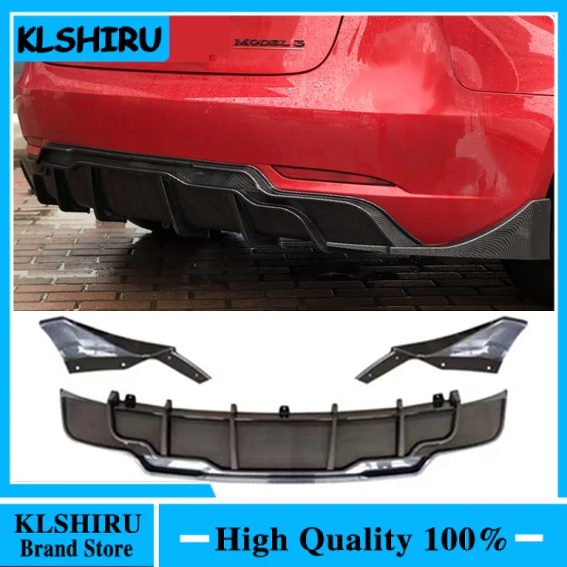 

For Tesla Model 3 Sedan 2017-2019 4-Door Rear Bumper Diffuser Lip ABS Carbon Fiber Look Side Splitter Guard Plate Cover Chin Lid