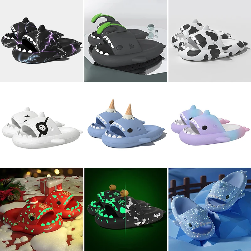 Luminous Christmas Shark Slippers Men Pirate Milk Cow S