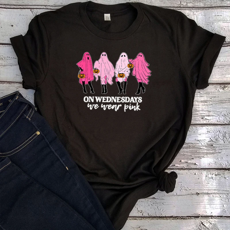 

Женская футболка в готическом стиле, розовая футболка в стиле Харадзюку с изображением привидений, одежда для Хэллоуина,