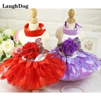 dog dress wedding party dress dog thin clothes embroidered flower yarn beautiful pet clothes for small dog cat tulle knitting