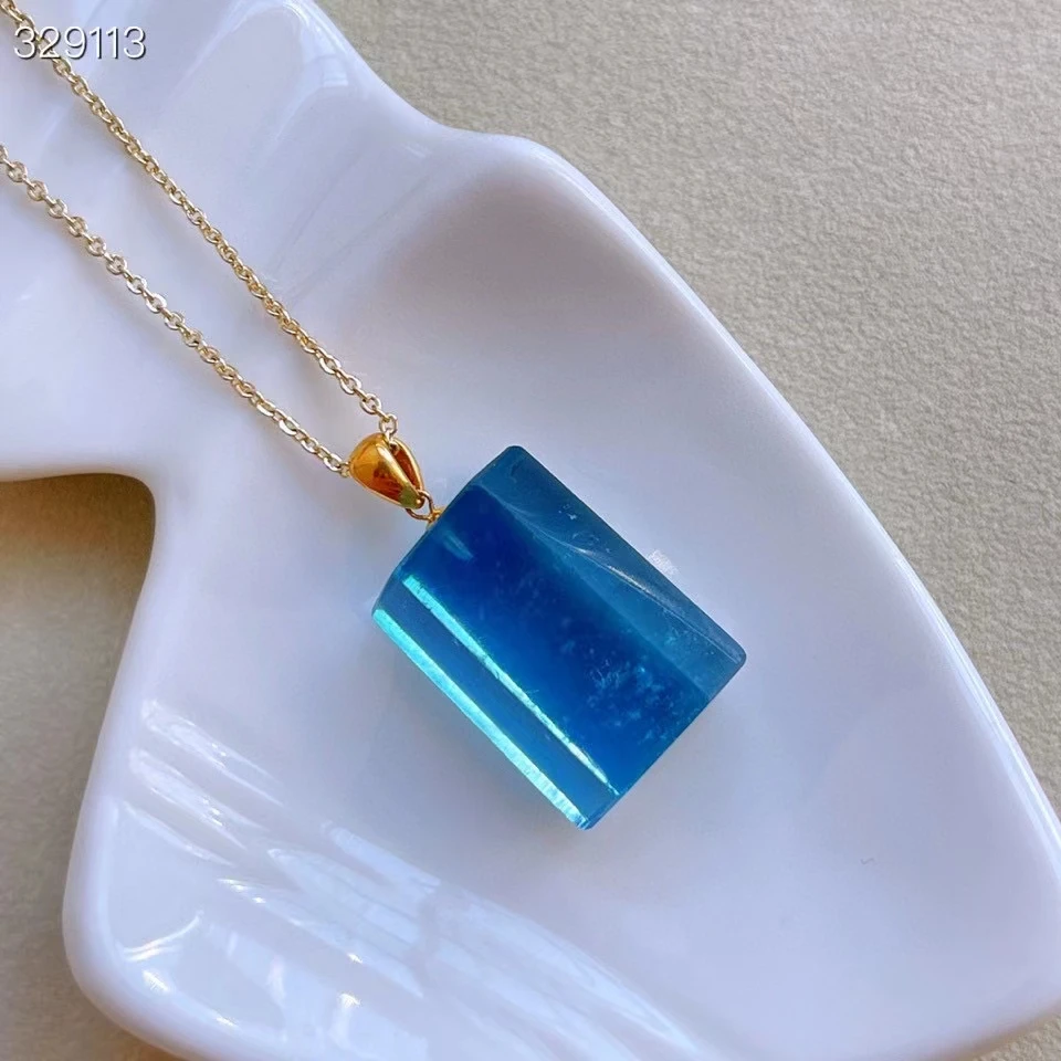 

Natural Blue Aquamarine Faceted Pendant 18.5*12mm 18K Gold Women Fashion Bead Blue Aquamarine Crystal Rare Necklace AAAAA