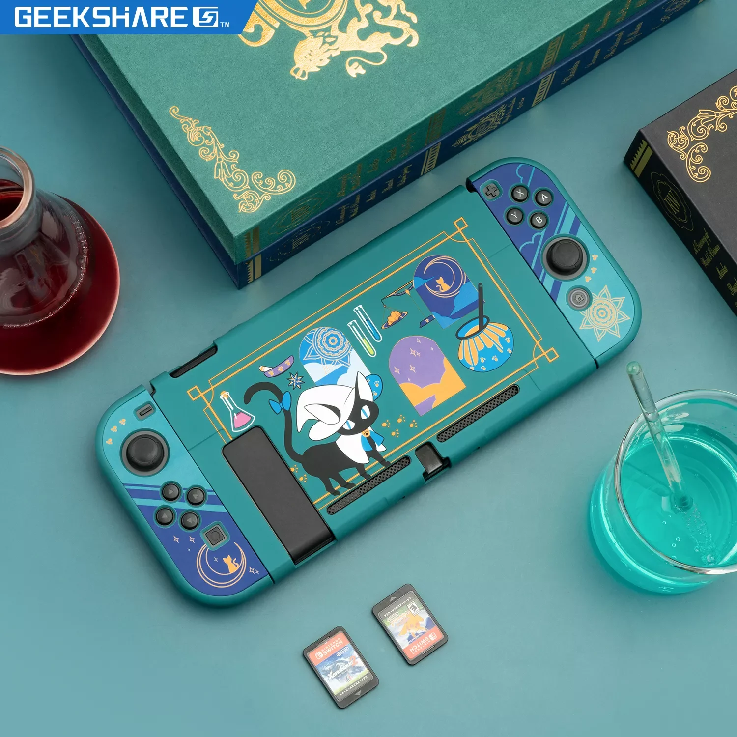 

GeekShare Nintend Switch Shell Alchemy Cat Magic Potion Cartoon Fairy League Hard Cover Back Girp Shell For Nintendo Switch