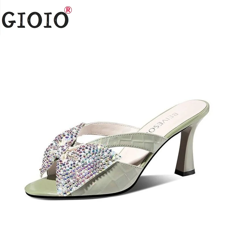 

Women's Flip Flops 2022 Summer New Rhinestones Bow Thin Heels Sweet Women's Slippers Pumps Women Shoes Gladiator Sandals