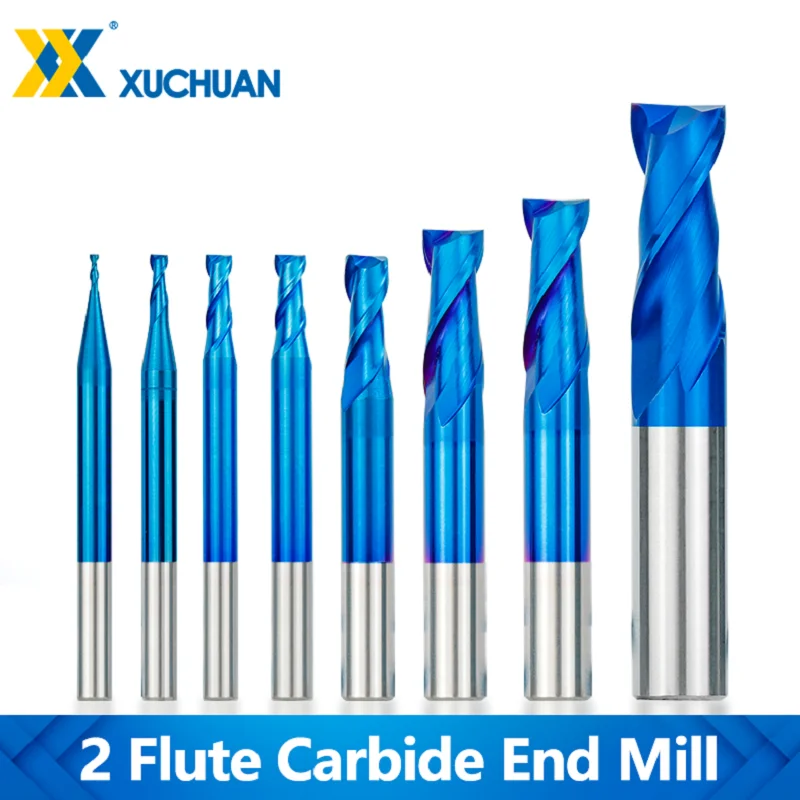 

2 Flute Milling Cutter Router Bit 1-12mm Flat End Milling Bit Nano Blue Coated HRC55 CNC Machining Tool Carbide End Mill