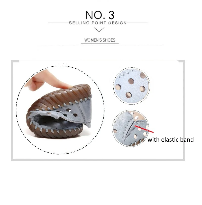 Genunie Leather Woman shoes Retro Manual Suture Summer Cutouts Loafers Slip On Sandals Woman's Orthopedic Moccasins