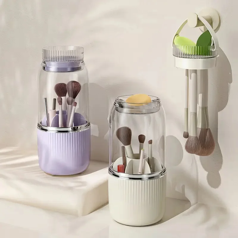 Вращающийся ящик для хранения кистей макияжа 3 в 1 пылезащитный очиститель