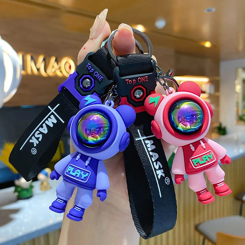 

Creative Epoxy Cool Lightning Bear Keychain Female Car Doll Key Chain Wrist Rope Keyring Bag Charm Pendant Accessories Gift