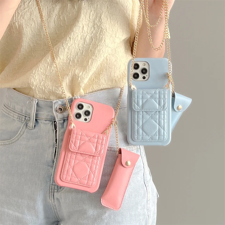 

Luxury Brand Wallet Shoulder Chain Phone Case For iPhone 13 12 11 Pro Max Fashion Crossbody Card Holder And Lipstick Bag