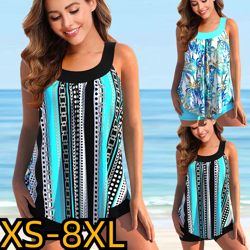 

Новинка 2022 г., комплект из двух предметов Танкини с высокой талией, купальник, женский свободный купальник, купальный костюм с принтом в стиле ретро, пляжная одежда