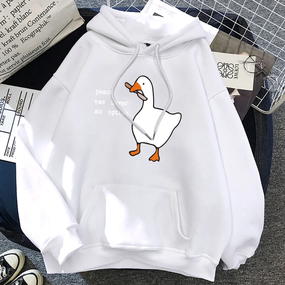 

Peace Was Never An Option Goose Printing Mens Long Sleeves Cute Casual Pullover Creativity Pocket Warm Clothes Male Sweatshirts