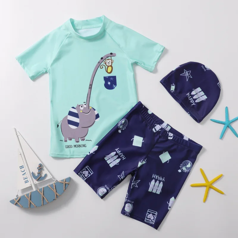 

Summer Children's Swimsuit Boys' Short Sleeved Bathing Suit Cartoon Swimming Split Swimwear