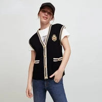 knitted top womens 2022 spring new m logo college style classic contrast color v neck badge sleeveless knitted vest vest