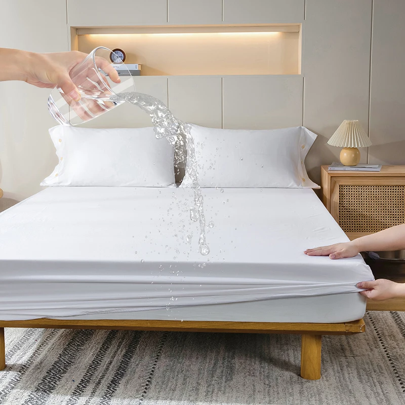 

Waterproof Solid Color Bed Mattress Cover Adjustable Bed Sheet Covers Four Corners with Elastic Anti-mite Band Multi Size