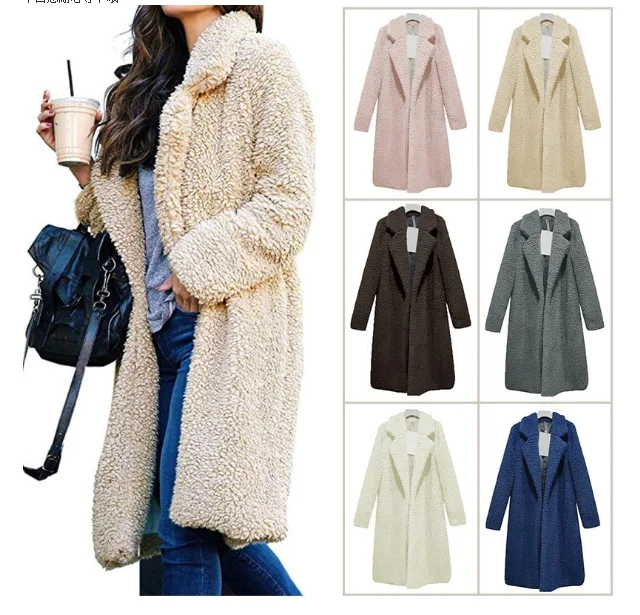 

Cross-border foreign trade Europe and the United States winter ladies warm solid color Teddy coat lamb plush long coat