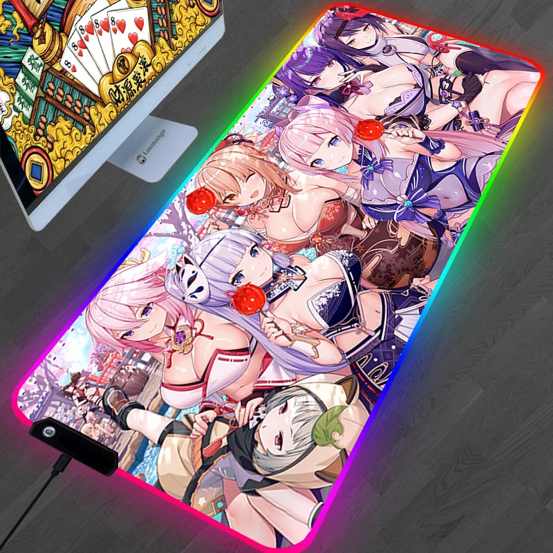 

RGB Genshin Impact Mouse Pad Anime Gaming Mousepad Hu Tao Mausepad Gamer Accessories Carpet PC Desk Mat Backlit Tapis De Souris