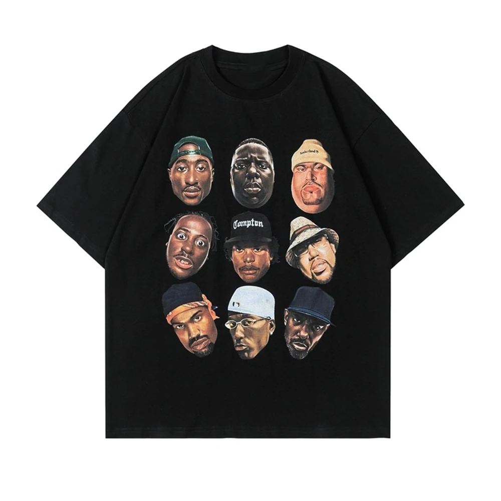 Summer Vintage 2PAC BIGGIE SMALL West Coast Hip Hop Rapper HIPHOP Loose Blockbuster Men's and Women's Short Sleeve T-Shirts